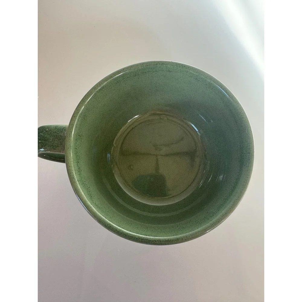 Pier 1 Green Stoneware Soup Mug Geometric Debossed Texture Oversized Cup 5 inch